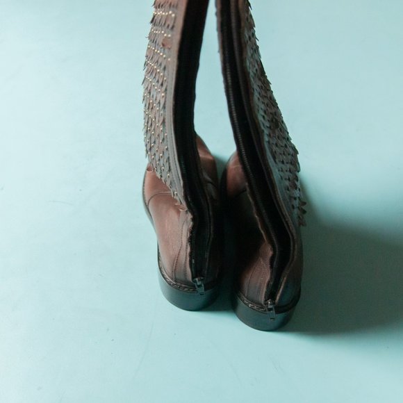 Luichiny Tough Stuff Brown Genuine Leather Scaled Studded Riding Boots Sz US 7 - Picture 8 of 9